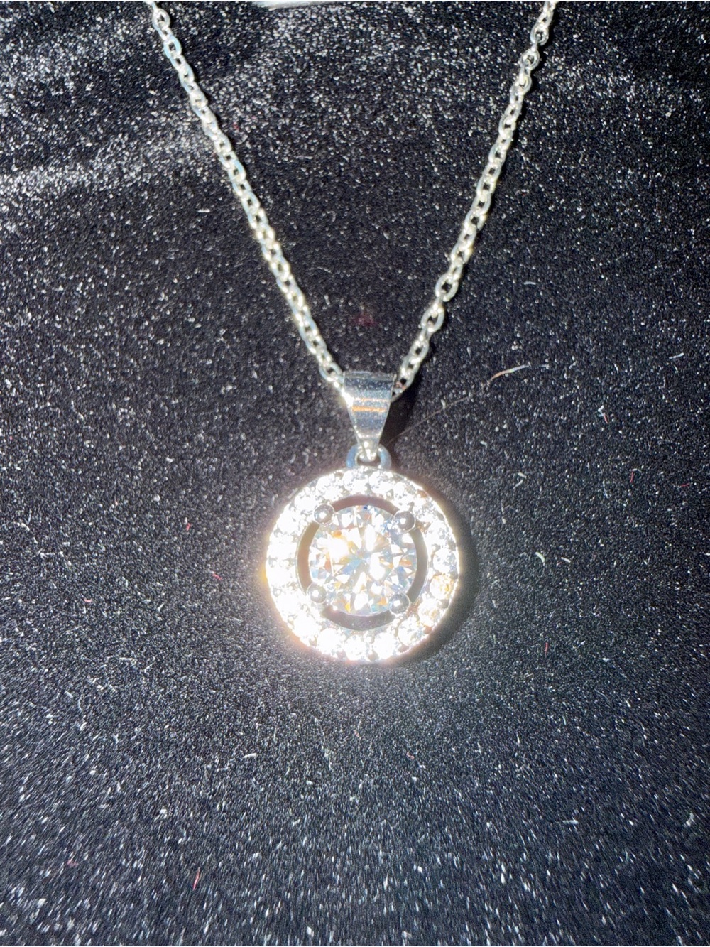White Gold-Plated Moissanite Halo Pendant Necklace -
